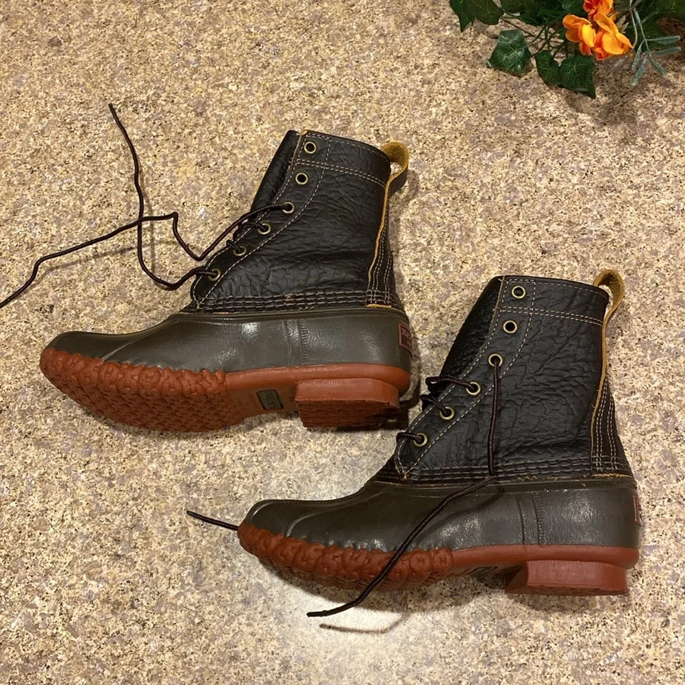 L.L. Bean Boots 8” Bison Leather Rubber Bottoms 6M 274563 Duck BM